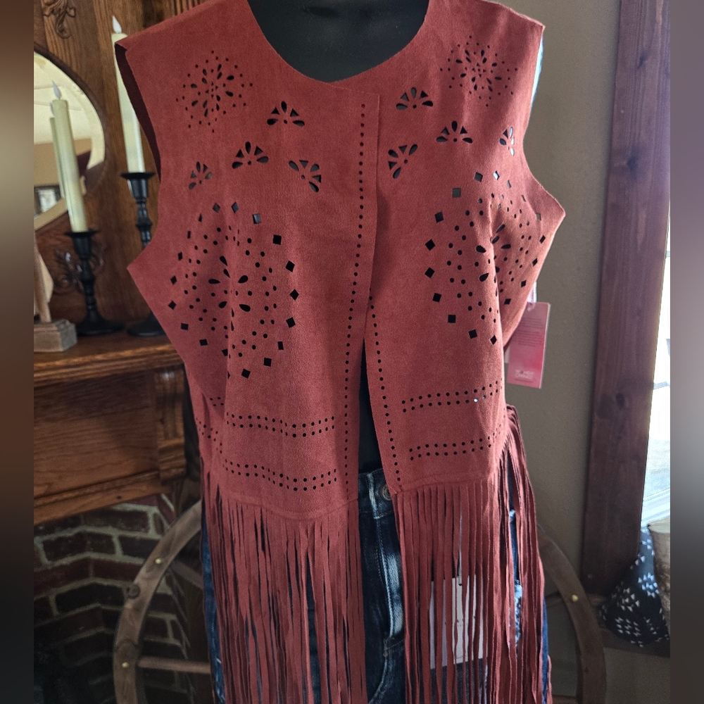 Rust fringe shawl